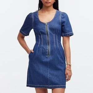 Madewell denim darted mini dress in pixie wash, size 0 (never worn, NWT!)